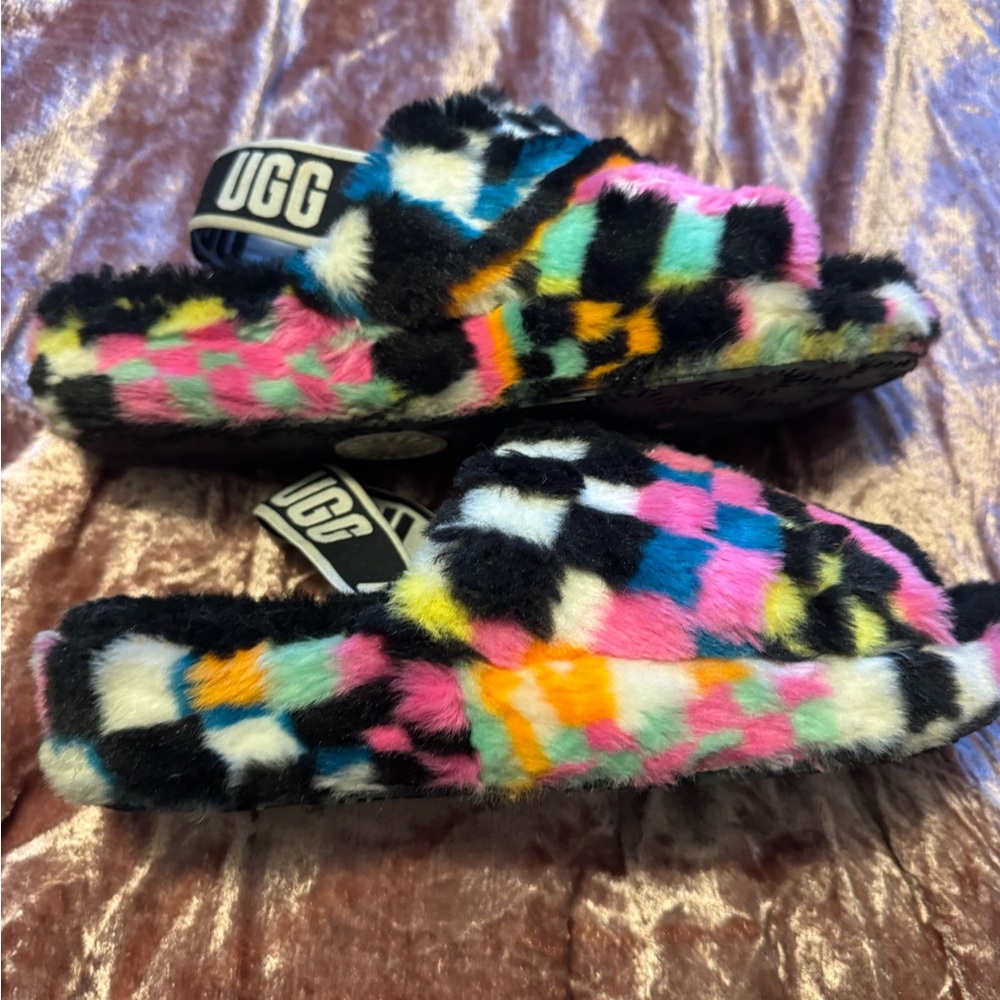 Ugg Fluff Yeah Slide Multicolor Shearling Size 9 - image 1